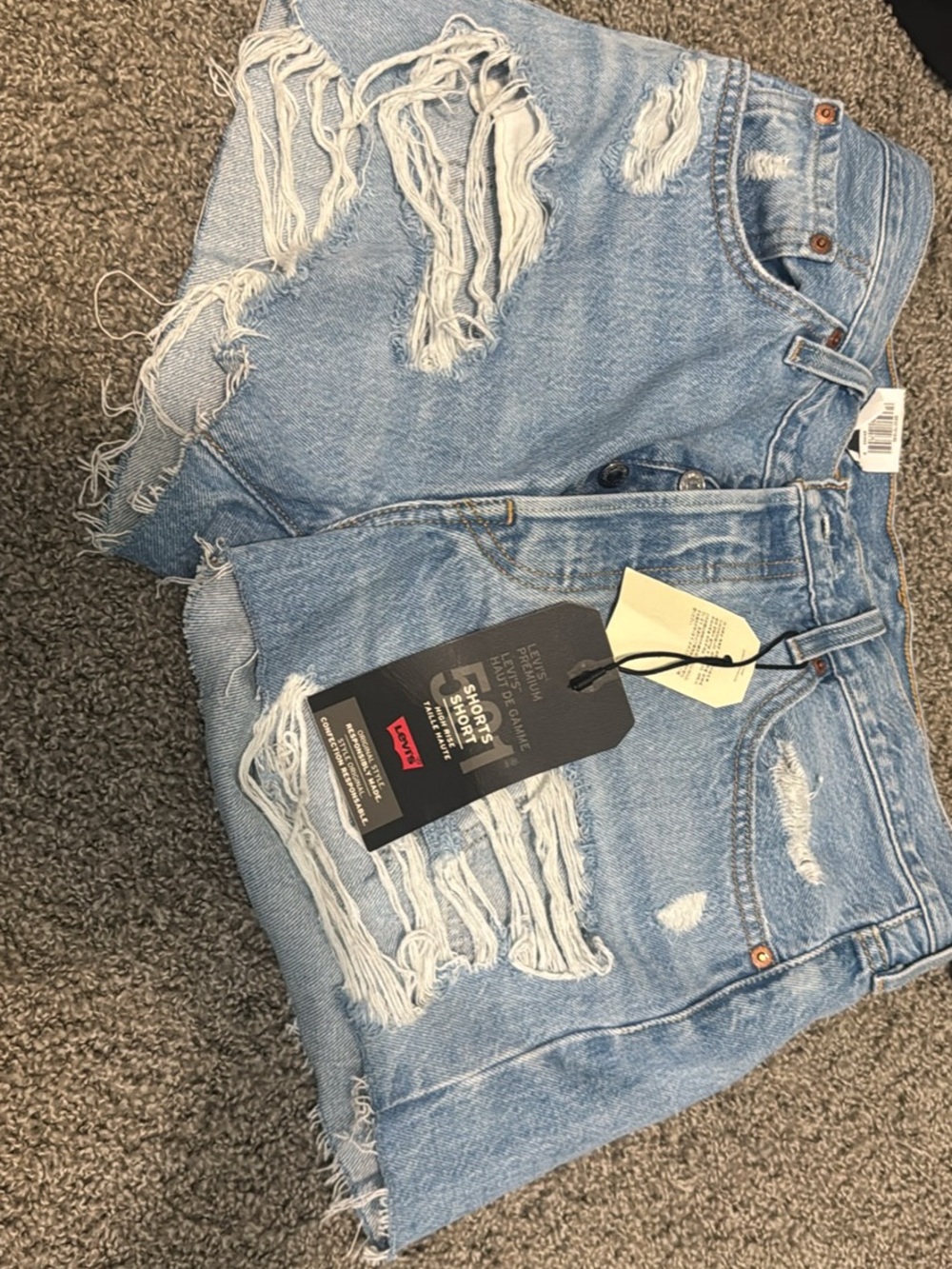 Levi's Light Blue Distressed High-Rise Denim Shorts